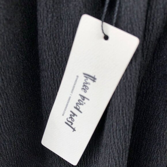 NWT Three Bird Nest Ellie Ruffle Midi Dress M Cami Black Crepe Scoop Neck Loose - Picture 5 of 10